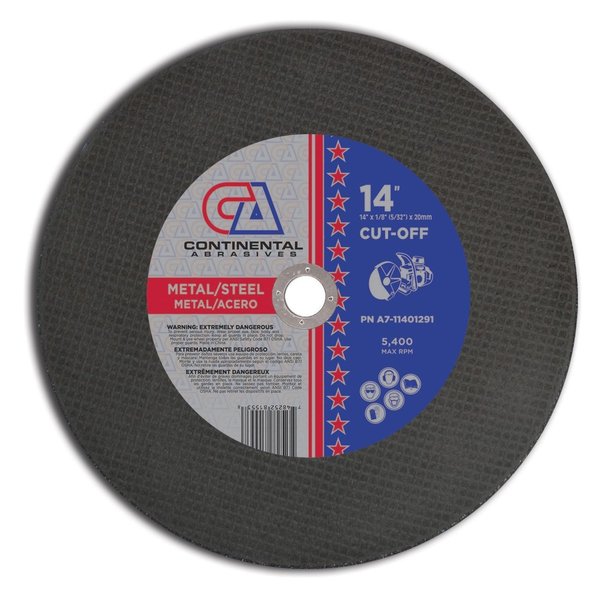 Continental Abrasives 14" x 1/8" (5/32) x 20mm Triple Reinforced High Speed Gas or Electric Abrasive Saw Blade for Metal A7-11401291